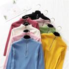 Mock Turtleneck Half-zip Knit Top