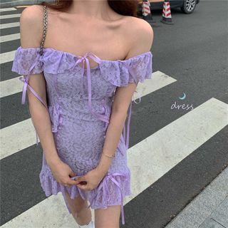 Lace Ruffle Trim Tie-neck Strappy Mini Sheath Dress
