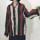 Loose-fit Color-block Striped Chiffon Shirt