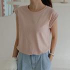 Cap-sleeve Roll-up Basic T-shirt