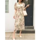 Puff-sleeve Long Floral Dress