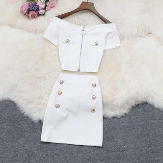 Set: Short-sleeve Zip-up Top + Mini Skirt