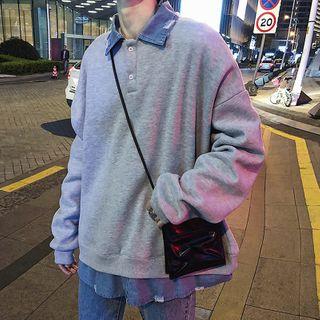 Mock Two-piece Denim Collar Sweatshirt