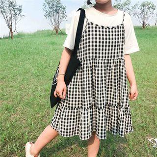 Plaid Spaghetti Strap Tiered Dress