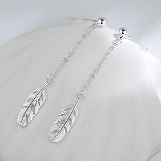 Feather Sterling Silver Dangle Earring 1 Pair - Silver - One Size
