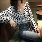 V-neck Dotted Long-sleeve Top / Distressed Cropped Skinny Jeans
