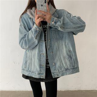 Denim Hooded Jacket Light Blue - One Size