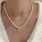 Heart Pendant Freshwater Pearl Necklace / Plain Necklace