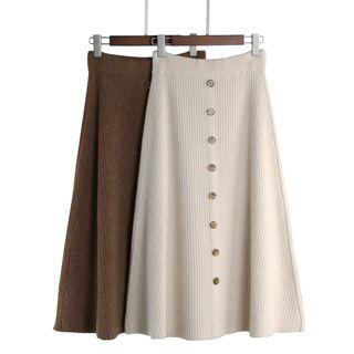 Knit Midi Buttoned A-line Skirt