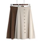 Knit Midi Buttoned A-line Skirt