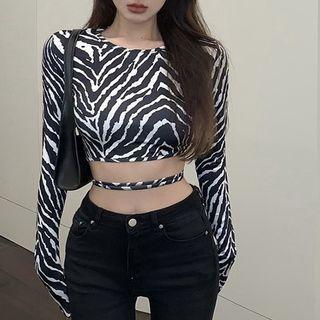 Long-sleeve Zebra Print Crop T-shirt Zebra - One Size
