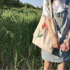 Flower-print Linen Tote Bag Red Tulip - Off-white - One Size