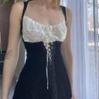 High-waist Stitched Spaghetti-strap Mini Dress