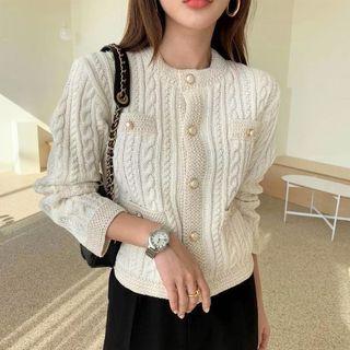 Round Neck Cable-knit Cardigan