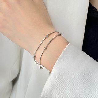 Layered Alloy Bracelet 1 Pc - Silver - One Size