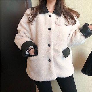 Contrast-trim Fleece Button Jacket / Plain Leggings