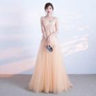 Faux Pearl Sleeveless Evening Gown