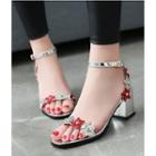 Block-heel Floral Roman Sandals