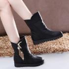 Faux Leather Fringed Ruched Hidden Wedge Short Boots