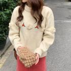 Turtleneck Floral Sweater Almond - One Size