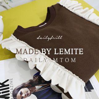 Drop-shoulder Frilled Pullover Brown - One Size