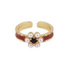 Flower Faux Pearl Alloy Open Ring Open Ring - Faux Pearl - Gold - One Size