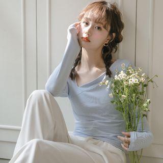 Long-sleeve Asymmetrical Neck T-shirt