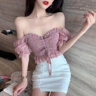 Off Shoulder Smocked Chiffon Blouse