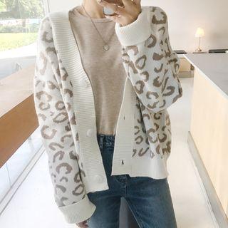 Leopard Pattern Cardigan Ivory - One Size