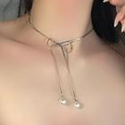 Bow Faux Pearl Alloy Choker 1 Pc - Bow Faux Pearl Alloy Choker - Silver - One Size