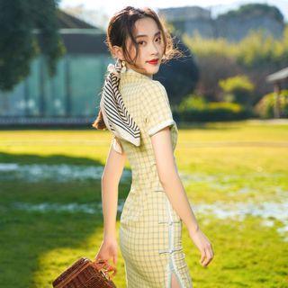 Gingham Short Sleeve Qipao