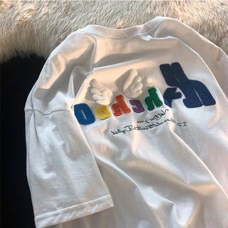 Short-sleeve Wing Accent Letter Embroidered T-shirt