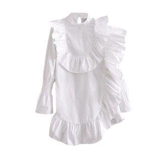 Bell-sleeve Ruffled Mini Dress