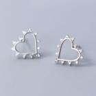 925 Sterling Silver Rhinestone Heart Earring S925 Silver Stud - 1 Pair - Silver - One Size
