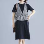 Set: Short-sleeve T-shirt Dress + Sleeveless Ruffled Gingham Top