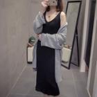 Set: Oversized Cardigan + Sleeveless Midi Dress