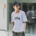 Mock Two-piece Elbow-sleeve Printed T-shirt