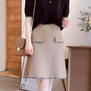 Band-waist Flap-detail Knit Skirt