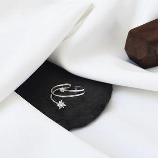 925 Sterling Silver Rhinestone Layered Open Ring 1pc - Silver - One Size