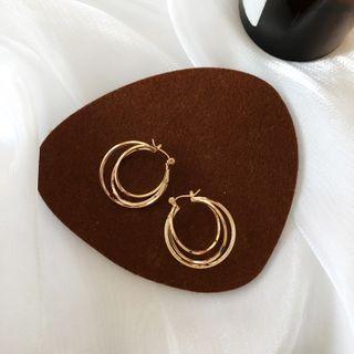 Layered Alloy Hoop Earring 1 Pair - Stud Earrings - Gold - One Size