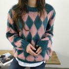 Argyle Wool Blend Furry Sweater