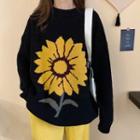 Sun Flower Print Sweater Black & Yellow - One Size