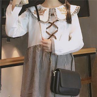 Lace Up Sailor Collar Long-sleeve Dress