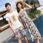 Couple Matching Printed Midi Sundress / Printed Short-sleeve T-shirt / Printed Shorts