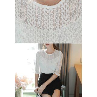 Sheer-yoke Frill-sleeve Lace Top
