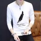 Long-sleeve Feather Embroidered T-shirt