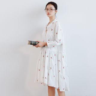 Embroidered Pleated Dress