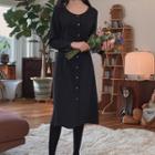 [cle.] Button-up Tie-waist Midi Dress Navy Blue - One Size