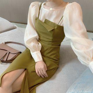 Puff Sleeve Top / Strappy Midi Dress