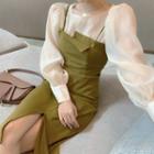 Puff Sleeve Top / Strappy Midi Dress